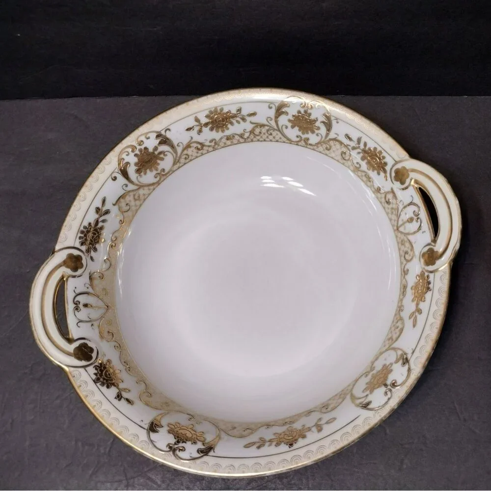 Antique Noritake China Serving Bowl, Hand-Painted 22K Gold Trim, Ornate Floral